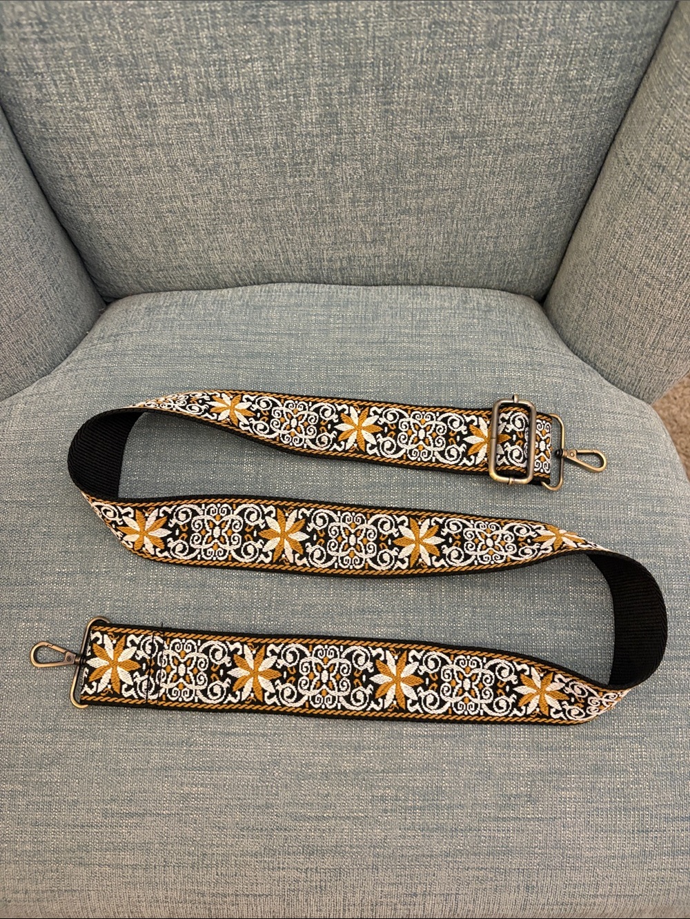 Joy Susan Embroidered Black and Gold Adjustable  Bag Strap